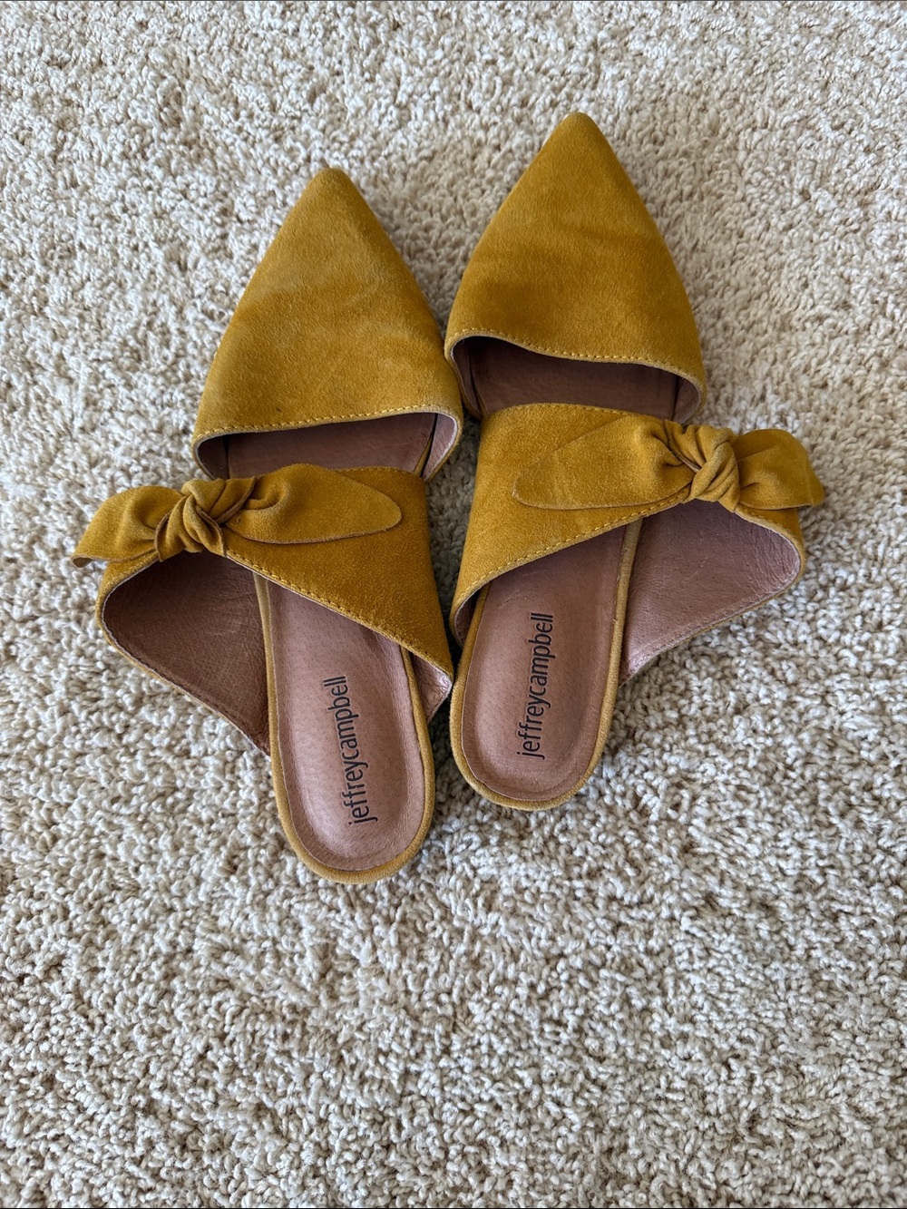 Jeffrey Campbell Mustard Yellow Bow Pointed-Toe Mules